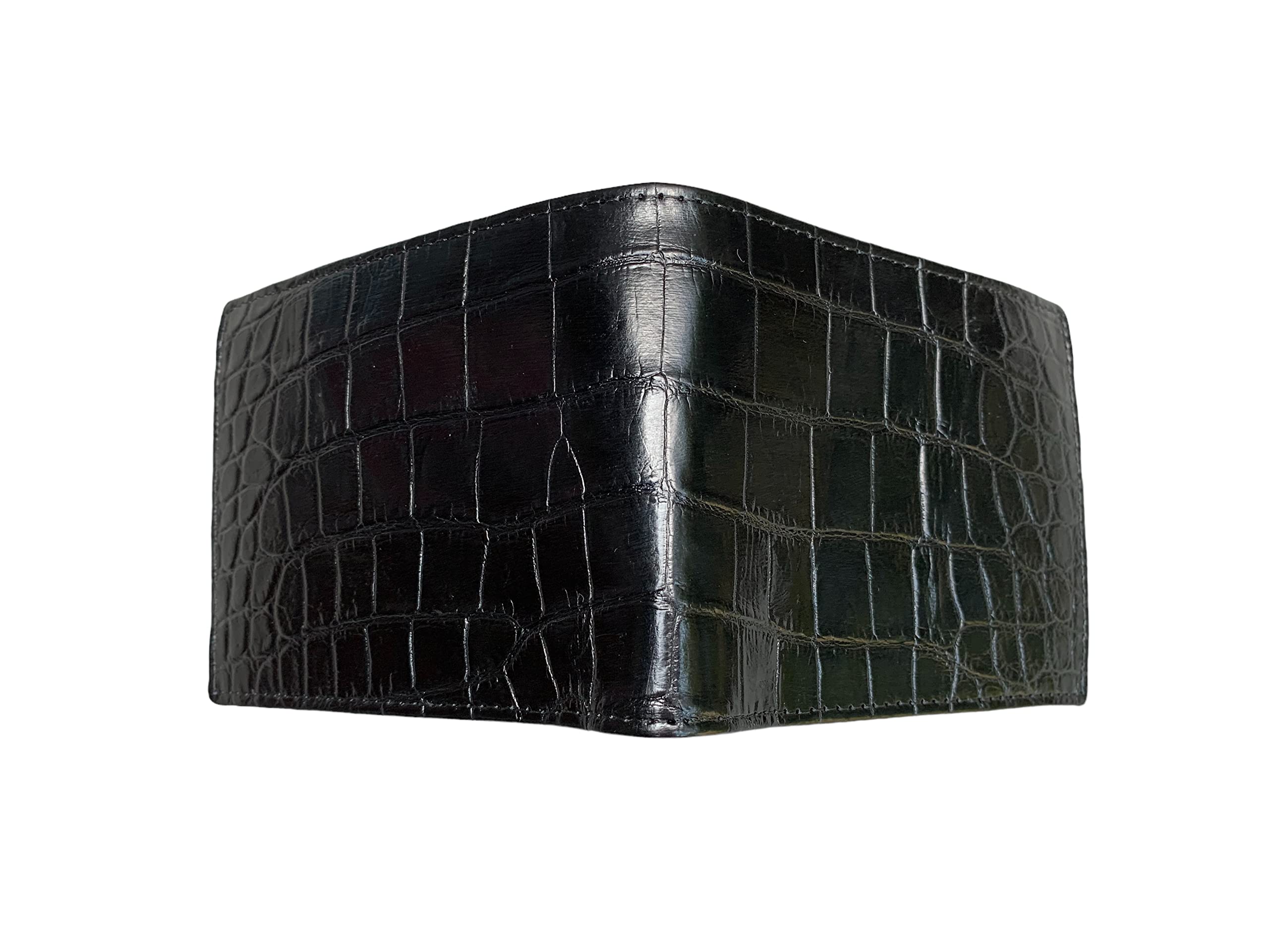 Handmake Crocodile Leather Skin Men's bifold wallet, Double Side Black Genuine Alligator