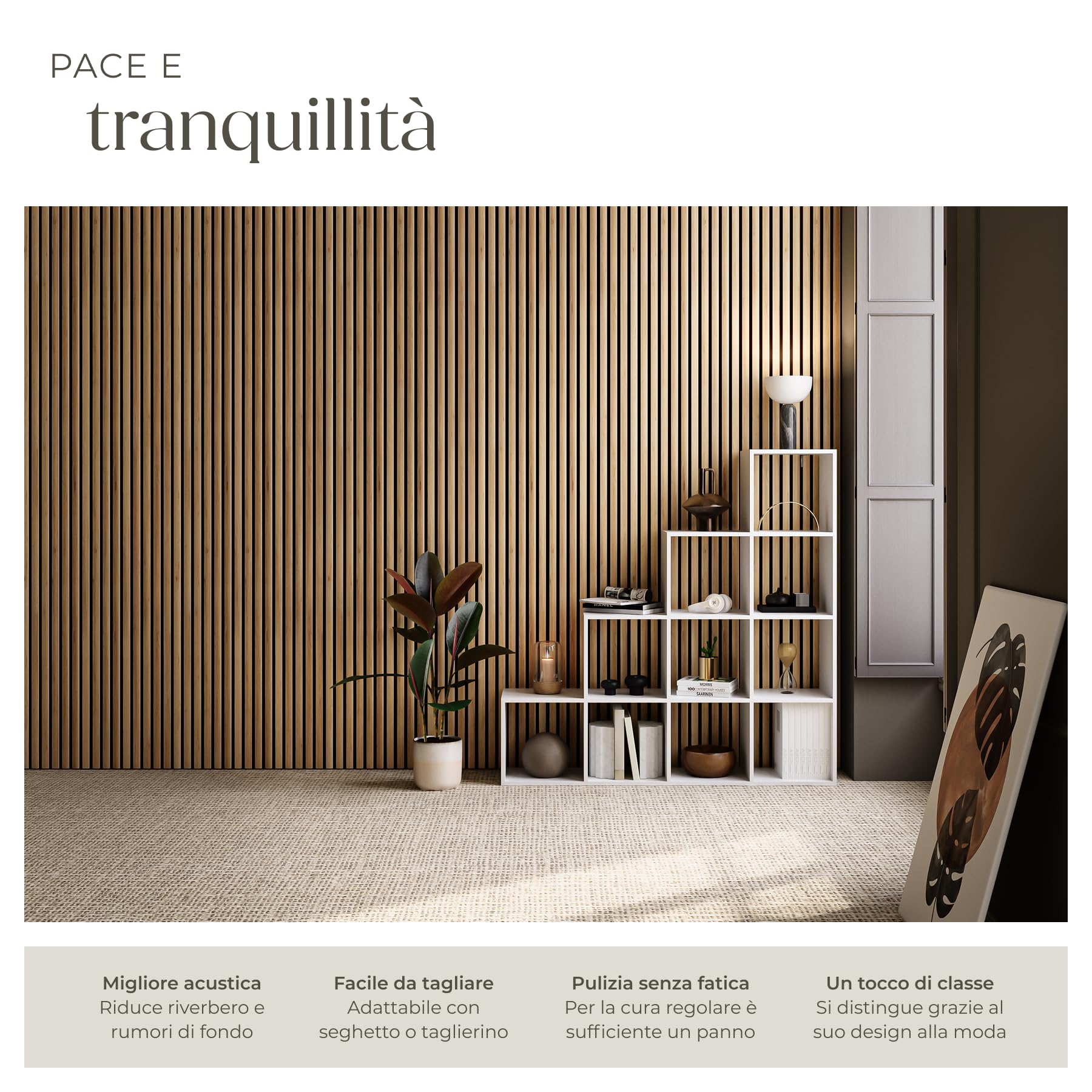 Tectake Set di 4 Pannelli Acustici Effetto Legno 120 x 60 x 2,1 cm Fonoassorbenti Decorativi per Pareti Design Moderno Rovere Chiaro
