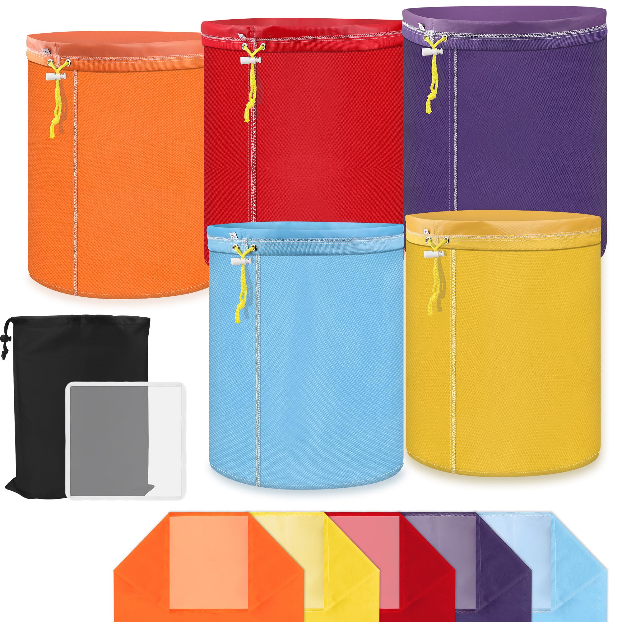 Windspeed 5 Pack 5 Gallon Filter Bags, Oxford Cloth All-Mesh Filter Bags for 5 Gallon Bucket with Filter Screen and Storage Pouch(25 to 220-Micron)