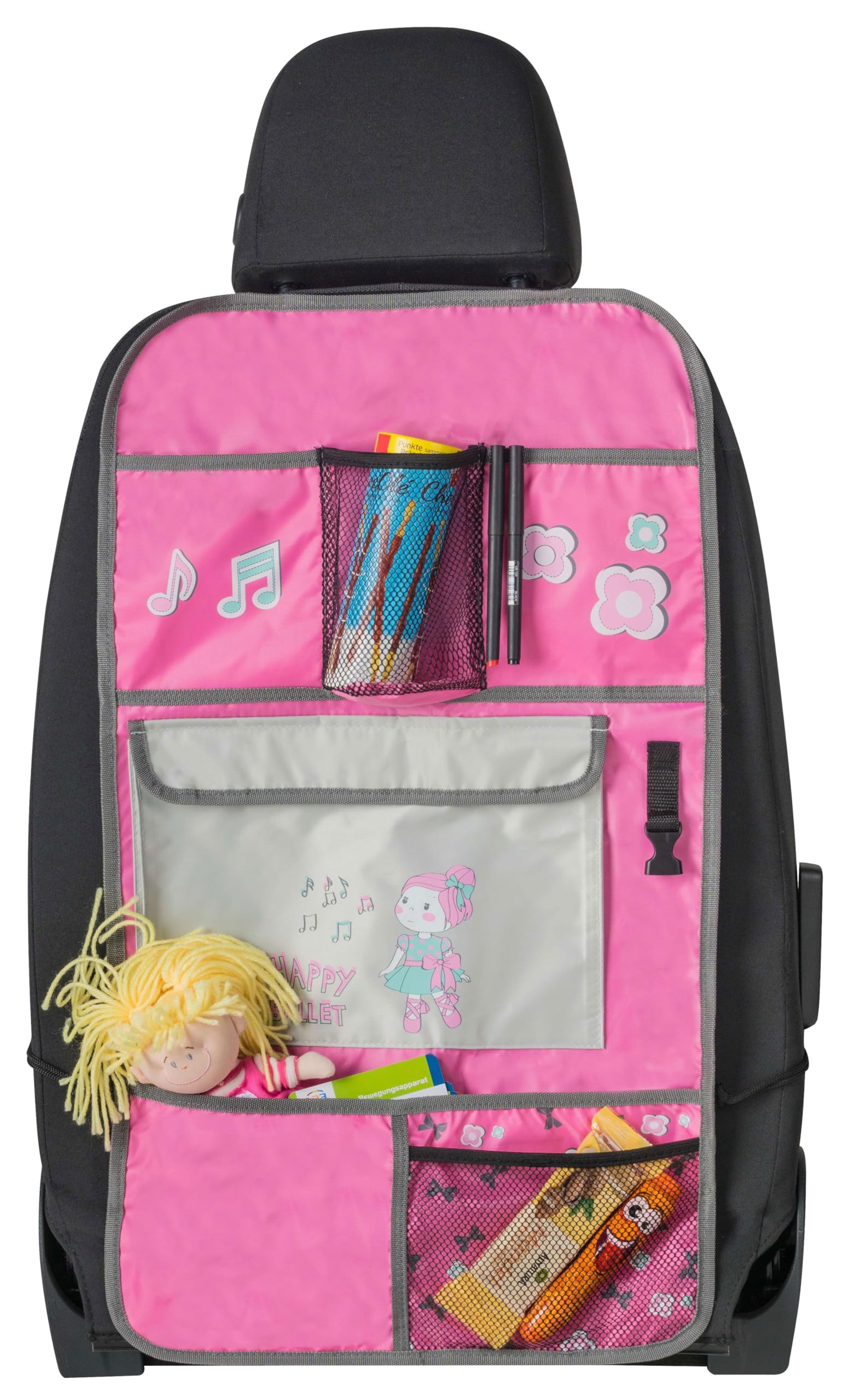 Walser Autositz-Organizer Kinder, Rückenlehnenschutz-Auto Ballet Doll, Rücksitz-Organizer mit Taschen Kinder, Rücksitzschoner-Auto ca. 70x40 cm rosa