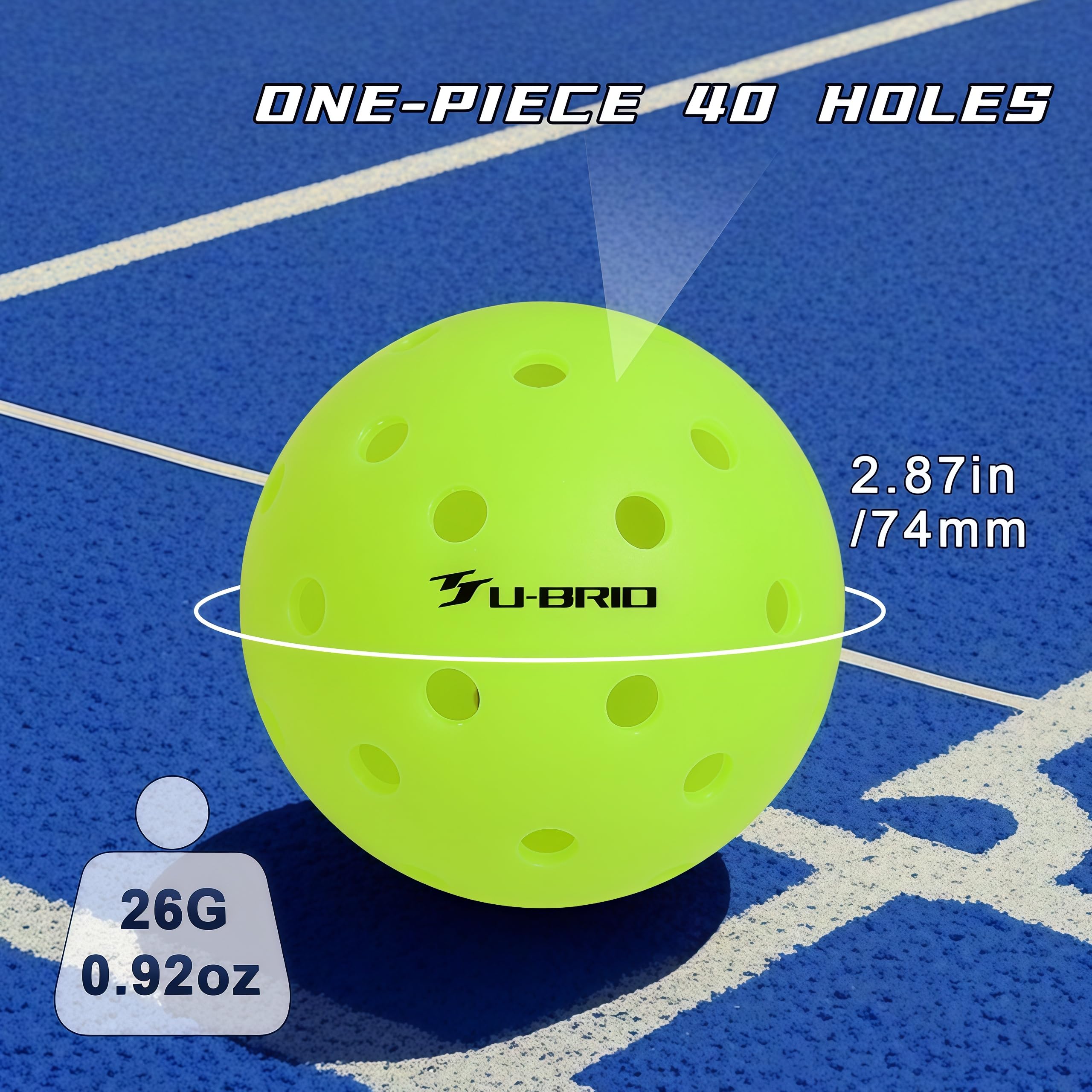 Pro-Grade - Palline da pickleball da esterno a 40 fori, confezione da 3/4/12, testate per giocatori professionisti, design resistente al vento, alta visibilità e durata oltre 300 colpi per