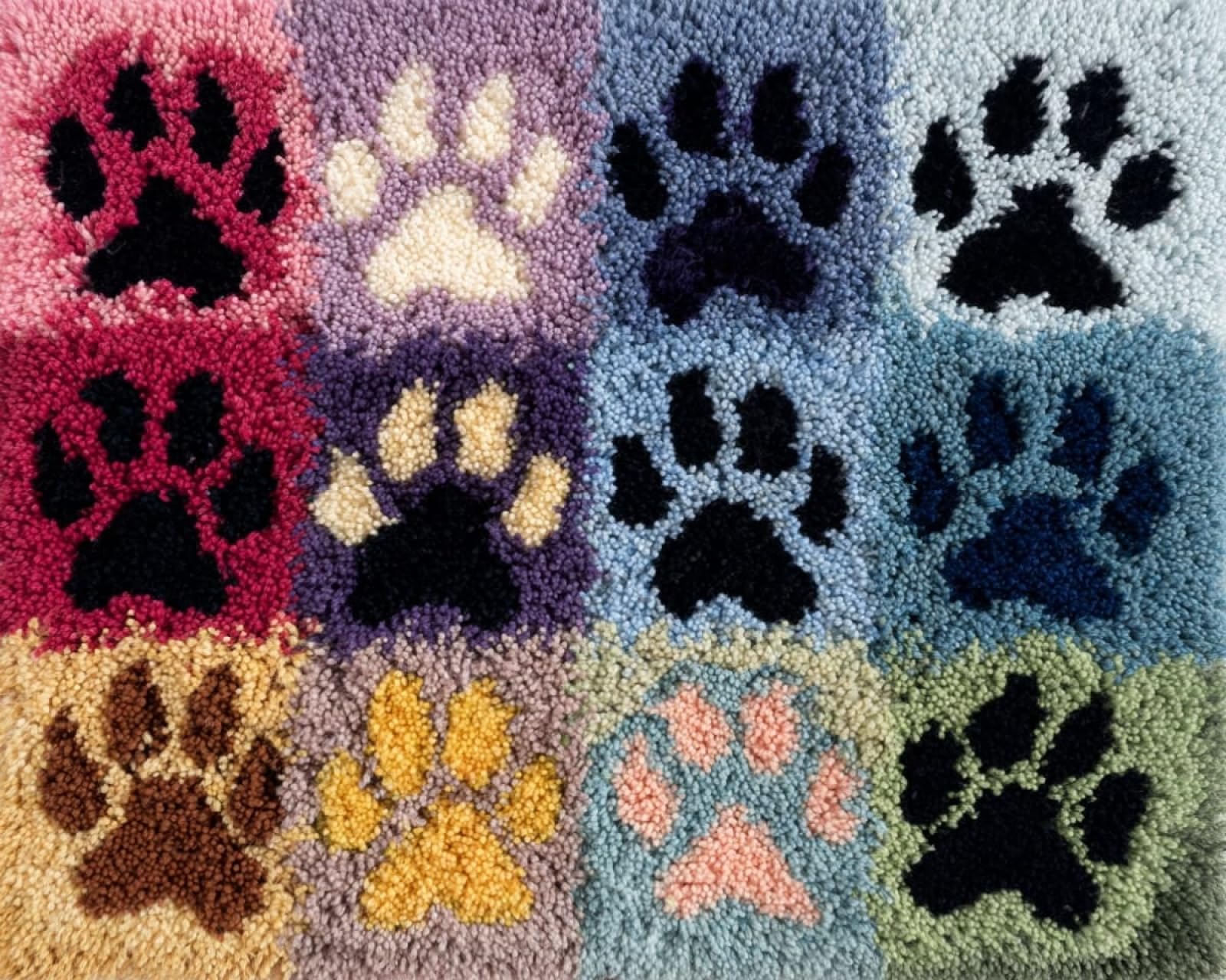 Wallphantom Latch Hook Kits Rugs,Colorful Puppy paw Prints,Latch Hook Rug Kits for Adults Beginners,DIY Crochet Set,Tapestry Making Kit,Embroidery Sofa Cushion Carpet,55x75cm