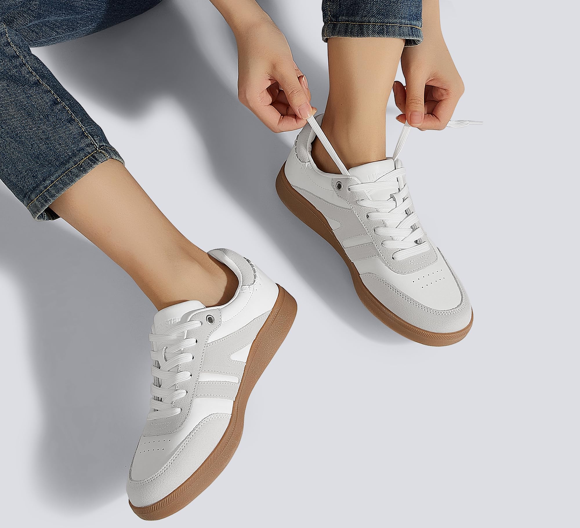 LUCKY STEP Women Classic Retro Gum Sole Fashion Sneakers Casual Tennis Skate Shoe Genuine Leather Walking Footwear Anti Slip Trainers