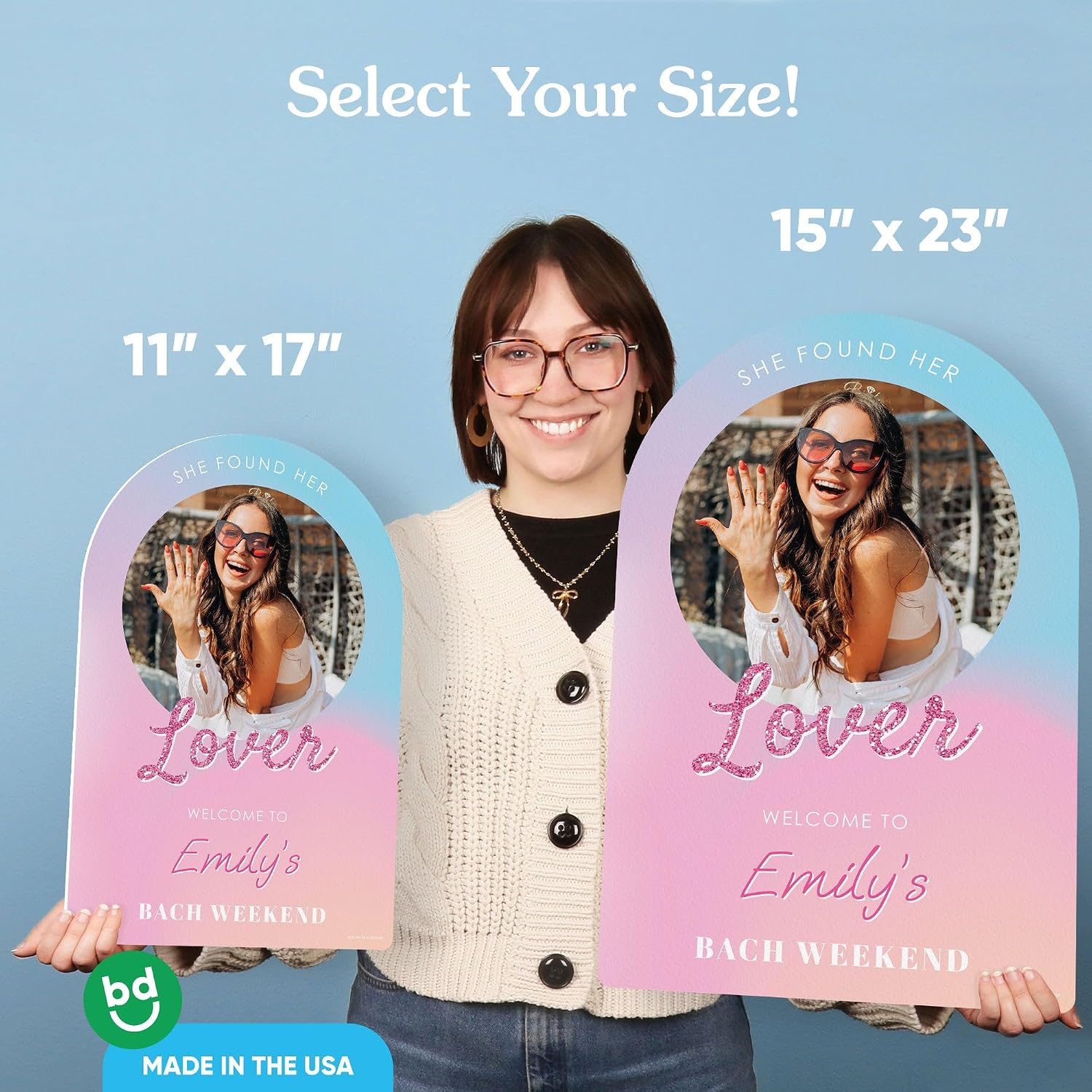 Big Dot of Happiness Custom Photo She Found Her Lover Welcome Sign Arch, Personalized Bridal Shower and Eras Bachelorette Party Tabletop Decor Sign, Premium Matte Plastic Board, 11 x 17 inches