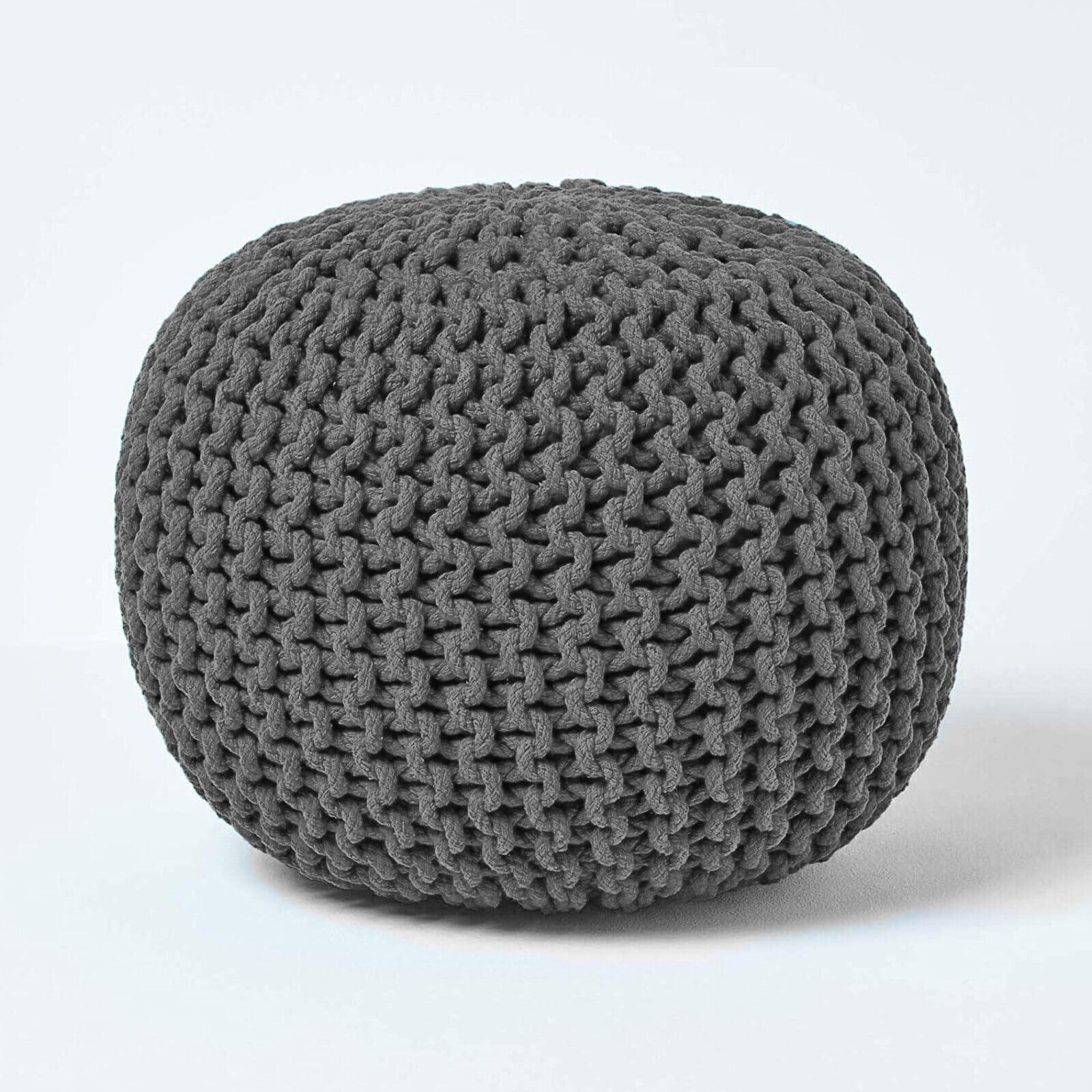 YORKSHIRE HOMEWARE Large 100% Cotton Chunky Knitted Round Pouffe Handmade Bean Filled Home Living Room Children Foot Stool Ottoman (Charcoal)