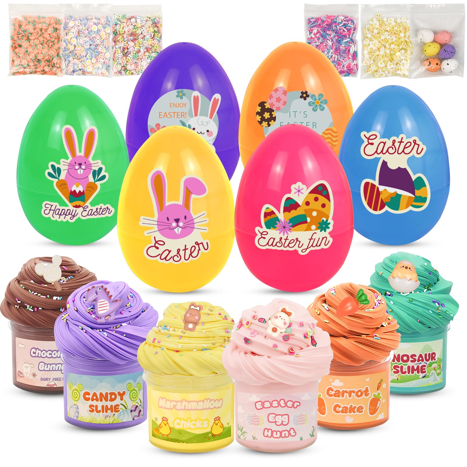 Basket Stuffers, 6 Pack DIY PreFilled Easter Eggs with Butter Slime & Fun Charms, Gifts Inside for Girls Boys, Easter Eggs Hunt, Party Favors, Kids Tollders Relief Toys