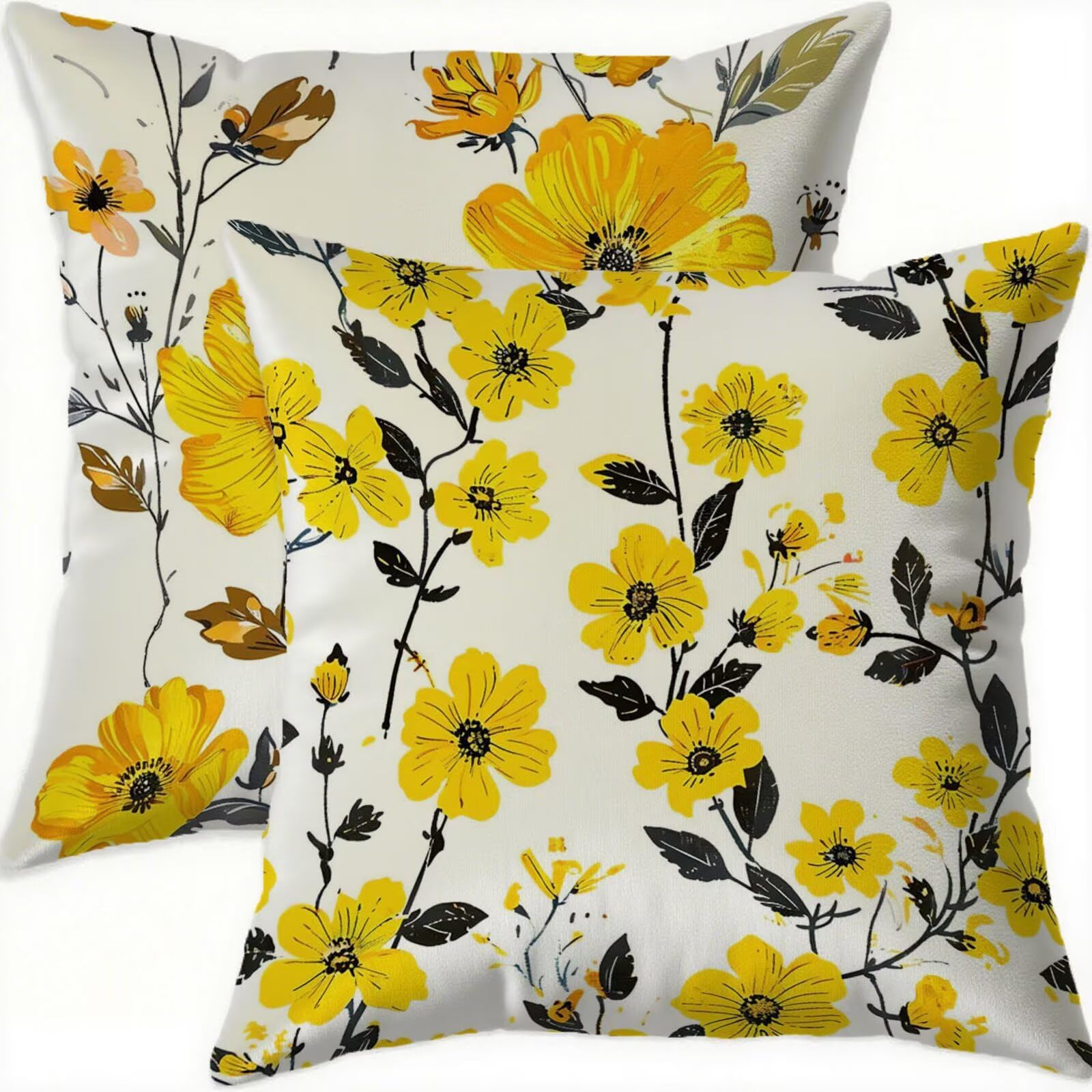 Housse coussin 60x60cm impérméable en velours jaune lot de 2 zippé