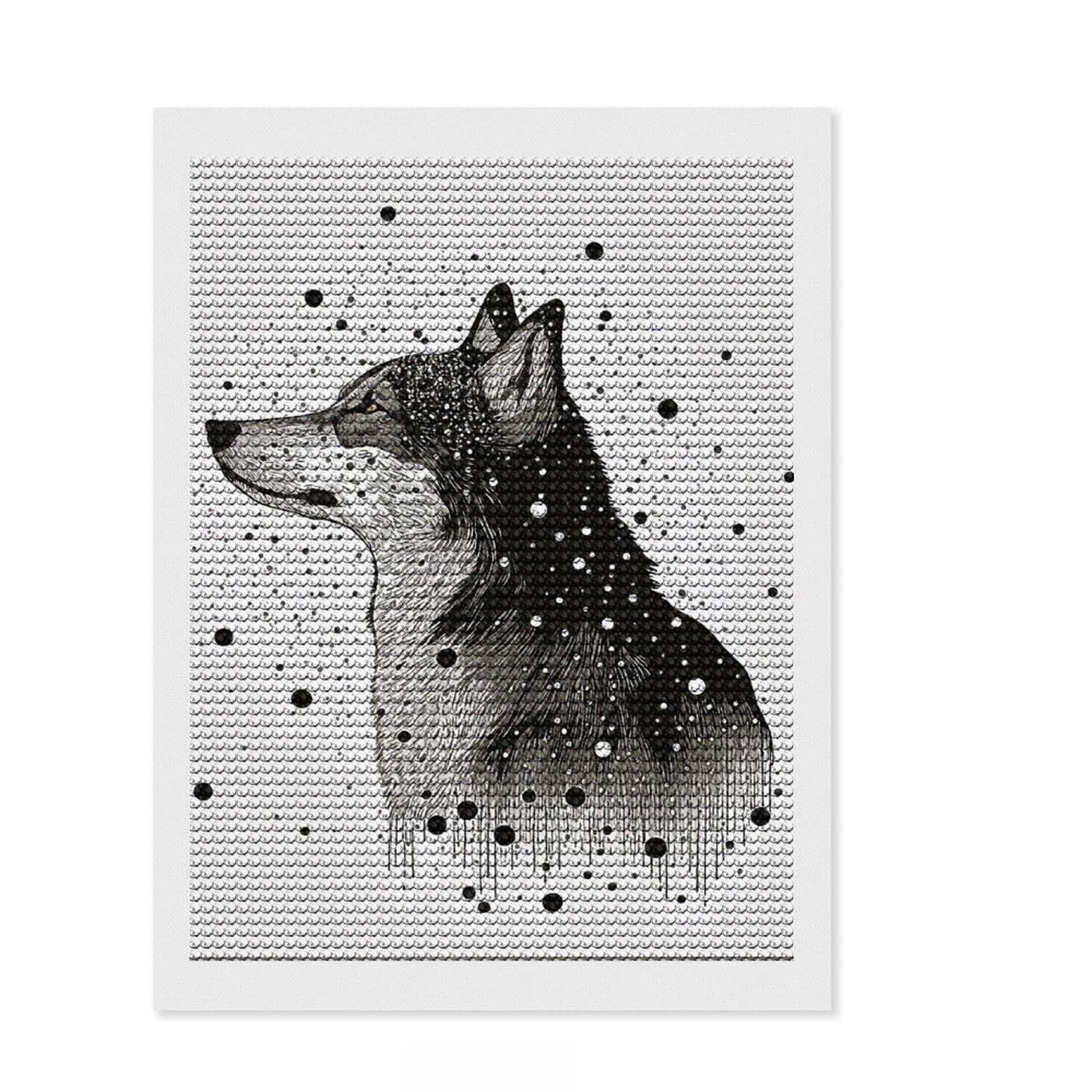 Junmoney Drawing Wolf Diamond Art Kit 12"x16", with Tool Kit, Easy to Enjoy, Bedroom Decor, Christmas Gift, Pleasing Wall Art Project
