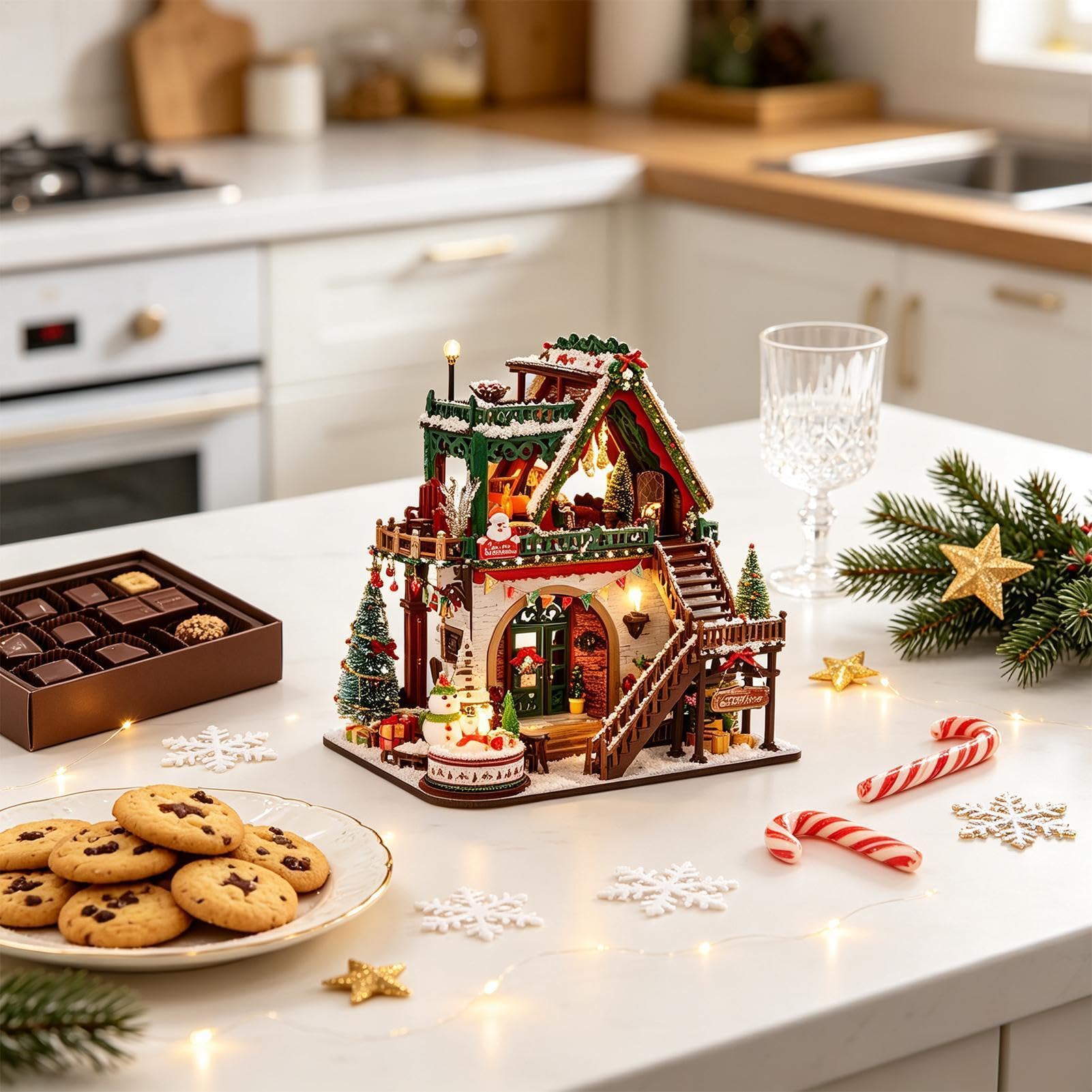 Casa di Natale fai da te, in miniatura in legno, 763 pezzi, tiglio