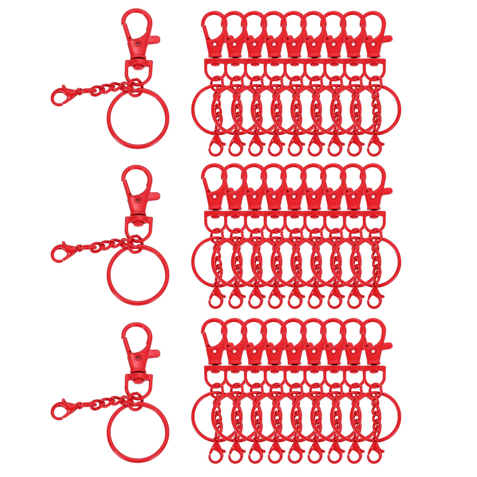 sourcing map 30 Pcs Lobster Claw Clasps for Keychains, Swivel Lobster Claw Clasp Bulk Colorful Keychain Clip Hooks with Key Rings for Bag Purse Charm DIY Crafts, Bright Red