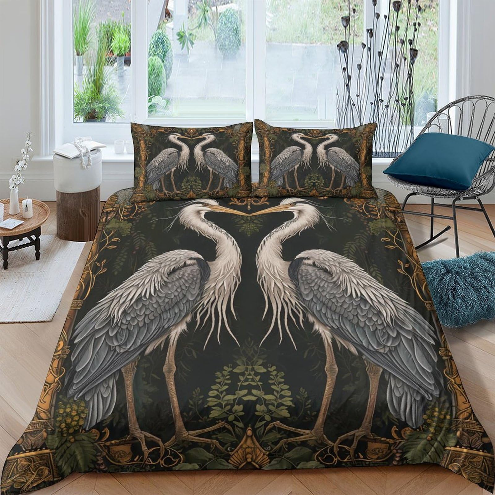 Housse de couette hérons style Art Nouveau pour grand lit de couple