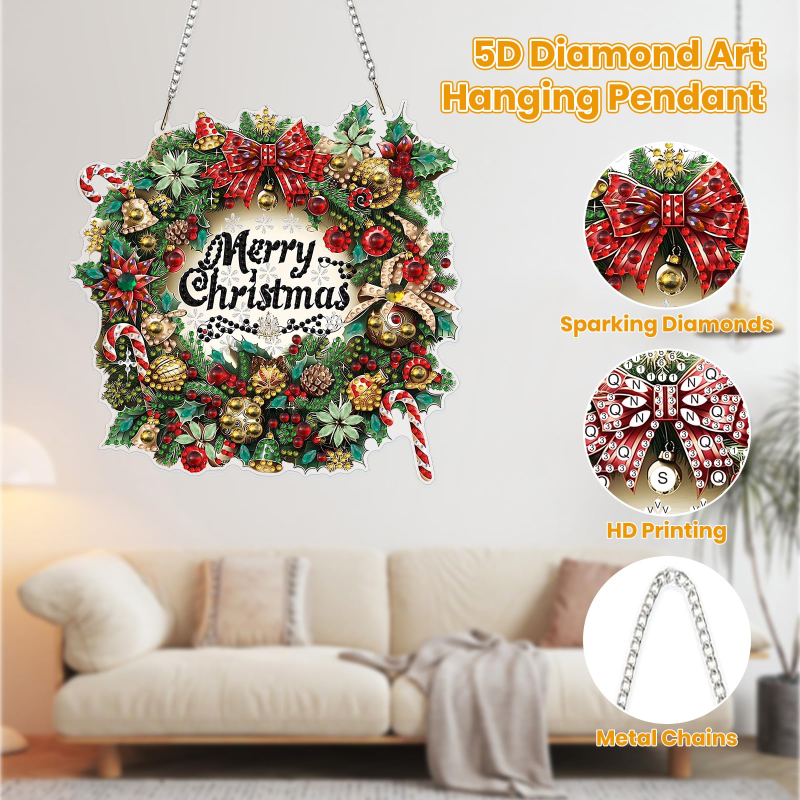 Kit Diamond Painting Père Noël Suspendu – Double Face, Strass Spécial Forme, Décoration Murale DIY
