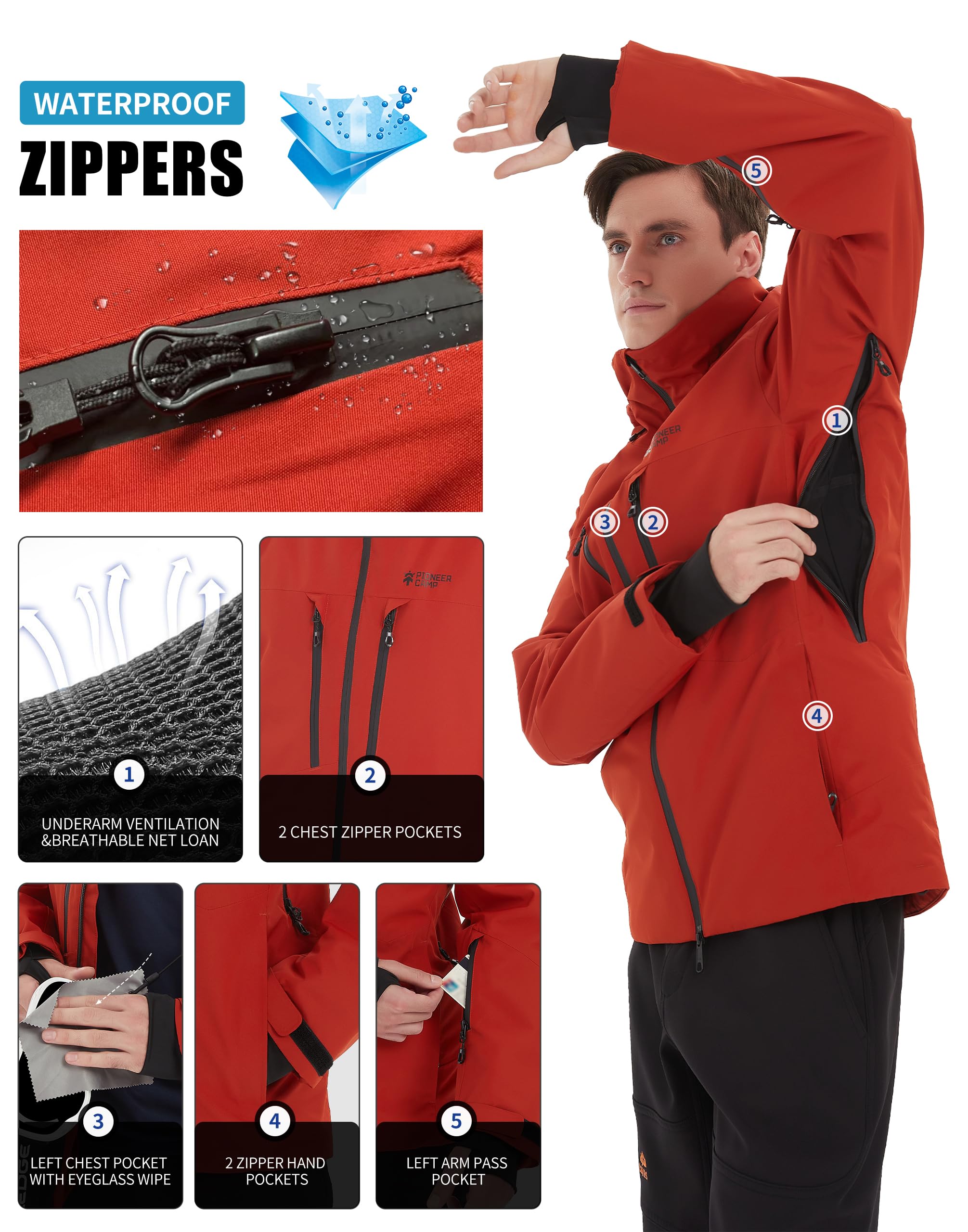 Pioneer Camp Giacca da sci con RECCO® REFLEKTOR impermeabile da uomo Giacca da snowboard antivento Giacca invernale calda da esterno con cappuccio