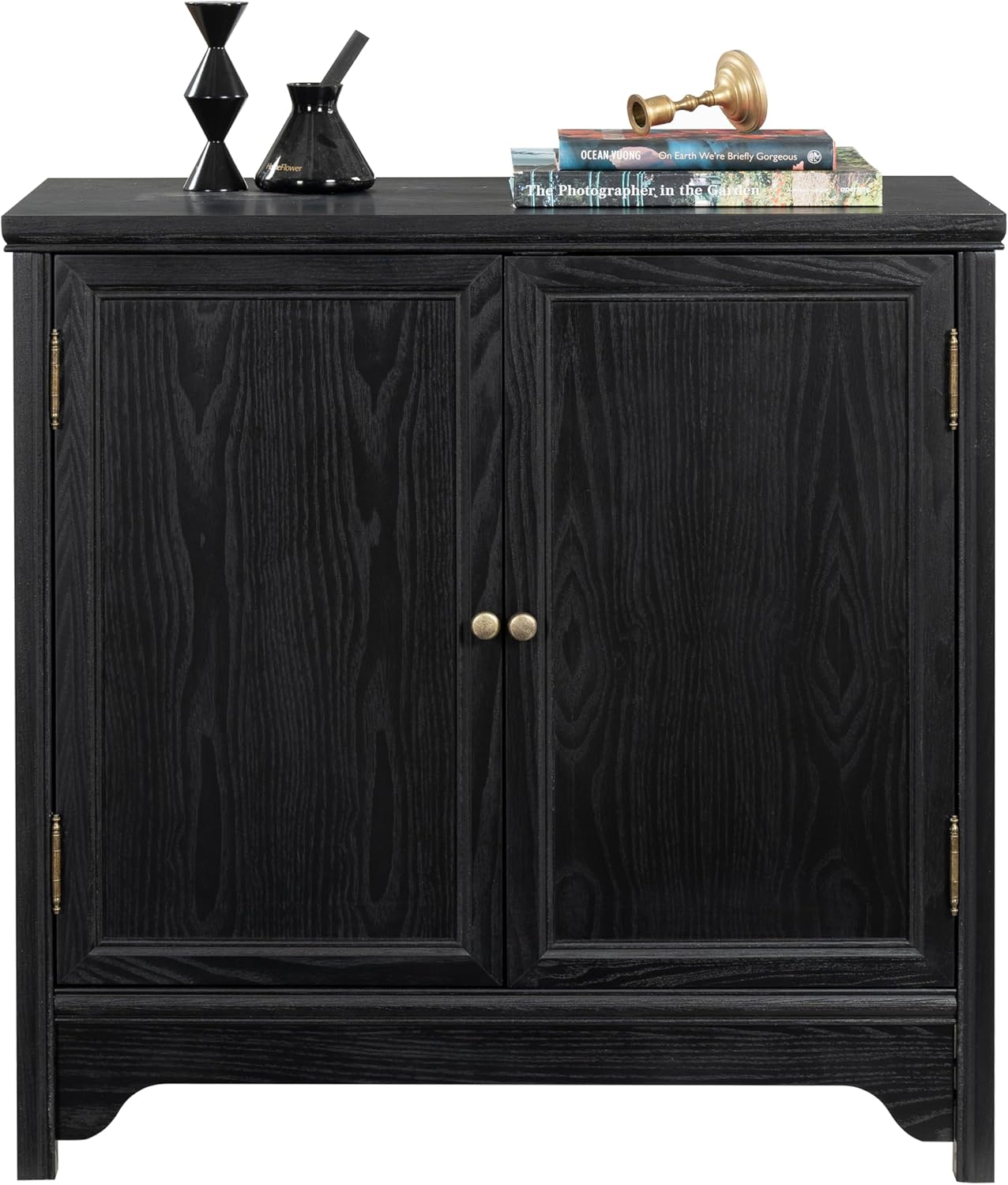 Chogori Solid Wood Buffet Cabinet with Storage, Vintage Sideboard with 2 Doors and Removable Shelves – Natural Wood Veneer and Water-Based Paint Finish for Dining Room Entryway (Black, 1 PCS)