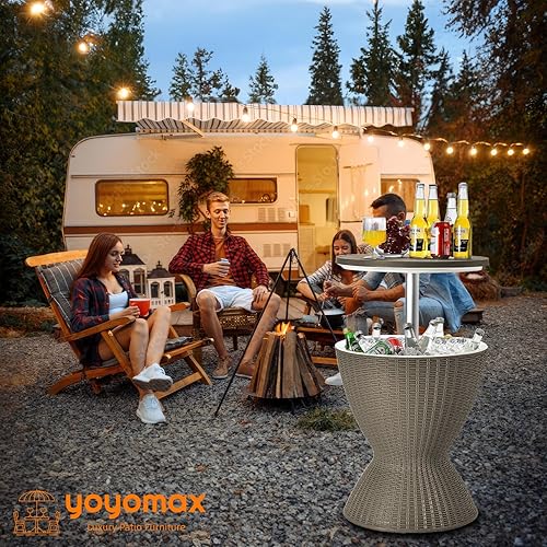 Miniatura 3 de yoyomax Muebles de cerveza y vino al aire libre de 8 galones y mesa auxiliar para bañera de hidromasaje, enfriador de bebidas, estilo ratán, bar de