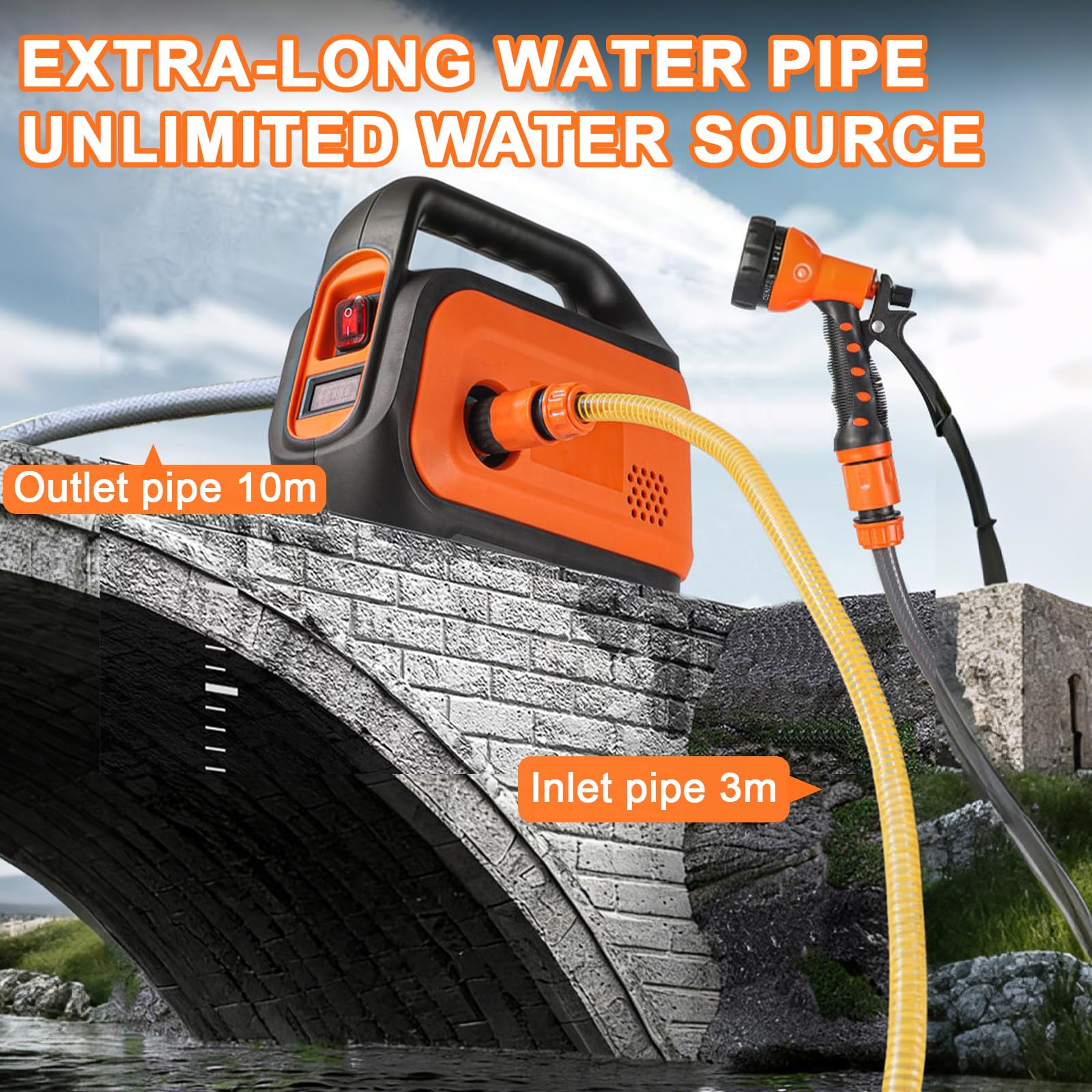 Bomba de agua inalámbrica autocebante portátil para Makita 18V(sin batería) | Roadtime presión 1.5 MPa,caudal 8-11 L/min, con manguera 10 m y pistola multifunción, riego jardín lavado coche limpieza