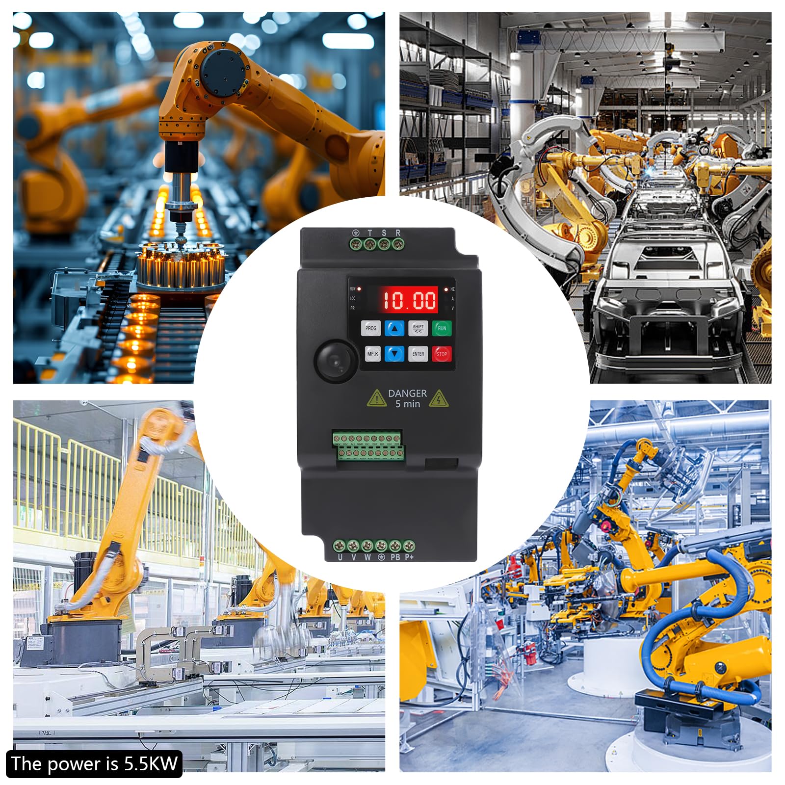 Convertidor de frecuencia de 5,5 kW, convertidor de 3 fases para control de motor industrial, 380 V entrada/salida, regulador de velocidad de alto par, adecuado para máquinas como bombas y