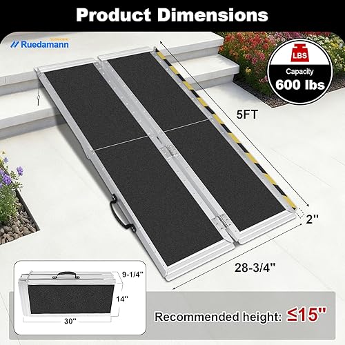 Miniatura 51 de Ruedamann Rampa portátil para sillas de ruedas de 2 pies para puertas, rampa de aluminio antideslizante para sillas de ruedas, rampa plegable