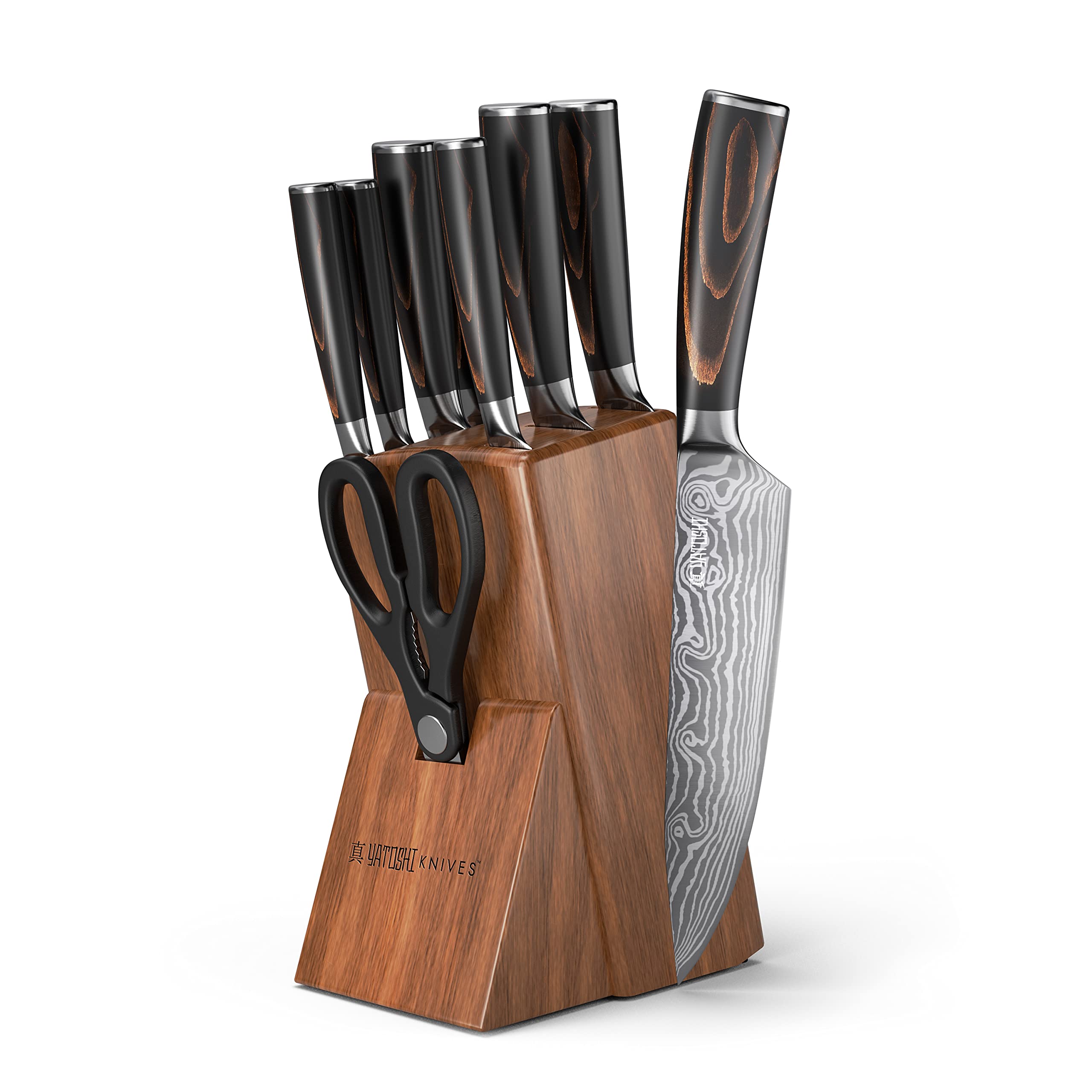 Yatoshi Knives Magnetic Kitchen Knife Block Set - Japanese 67 Layer High-Grade VG-10 Steel Knives, Sharp, Professional Kitchen Knife Set - Damascus (6 pieces), Olive Wood Handles — Amazon image 12