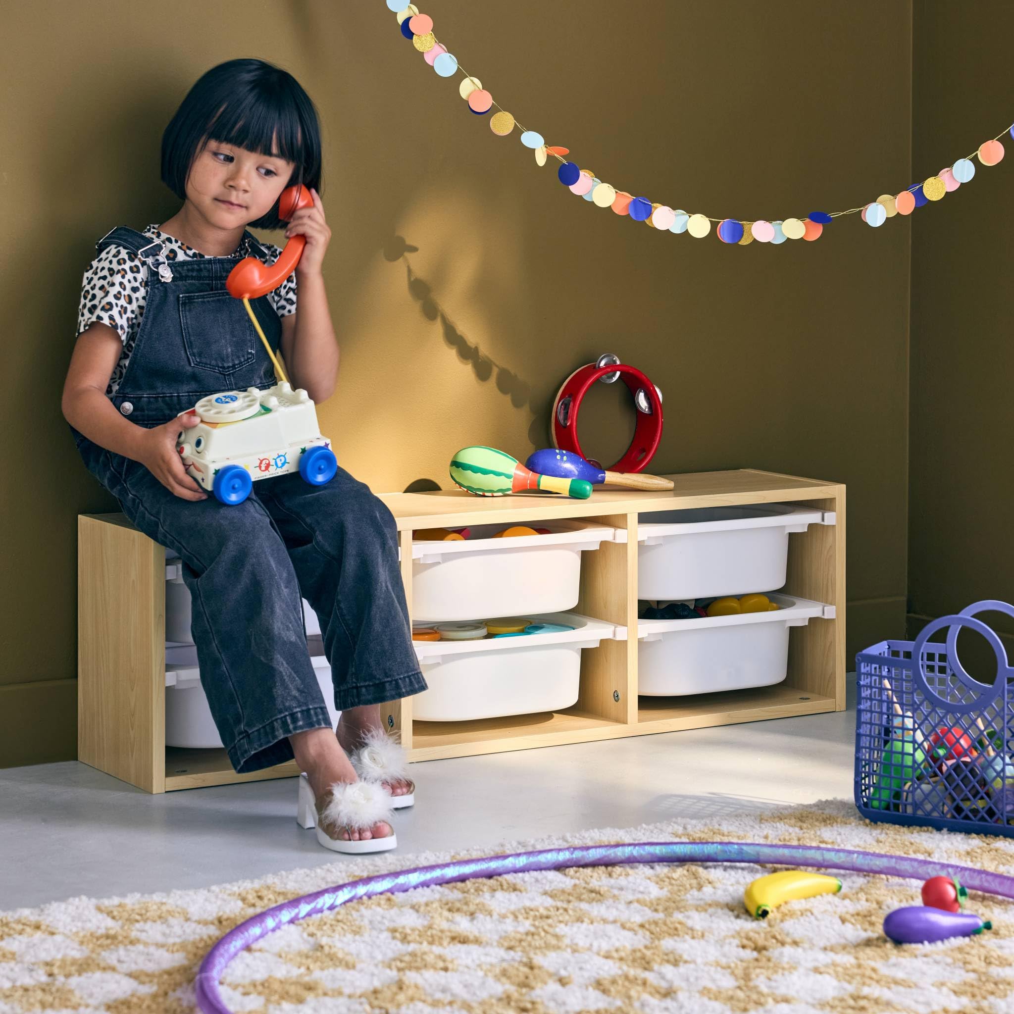 Sweeek Unidad de almacenamiento para niños 6 cubos Sora Natural 97.5x21x29.4 cm