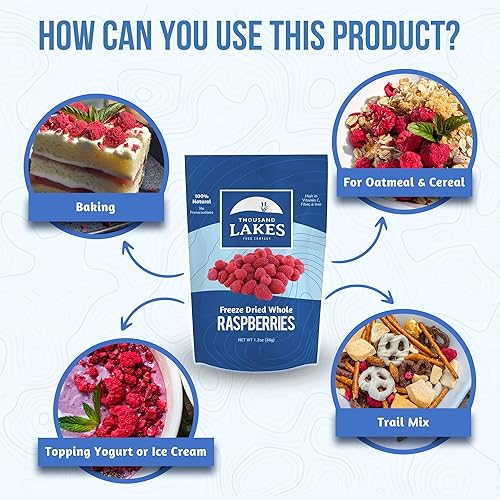Miniatura 3 de Frambuesas liofilizadas Thousand Lakes - Fruta liofilizada - A granel 5.6 onzas  Sin azúcar añadida  100% frambuesas enteras