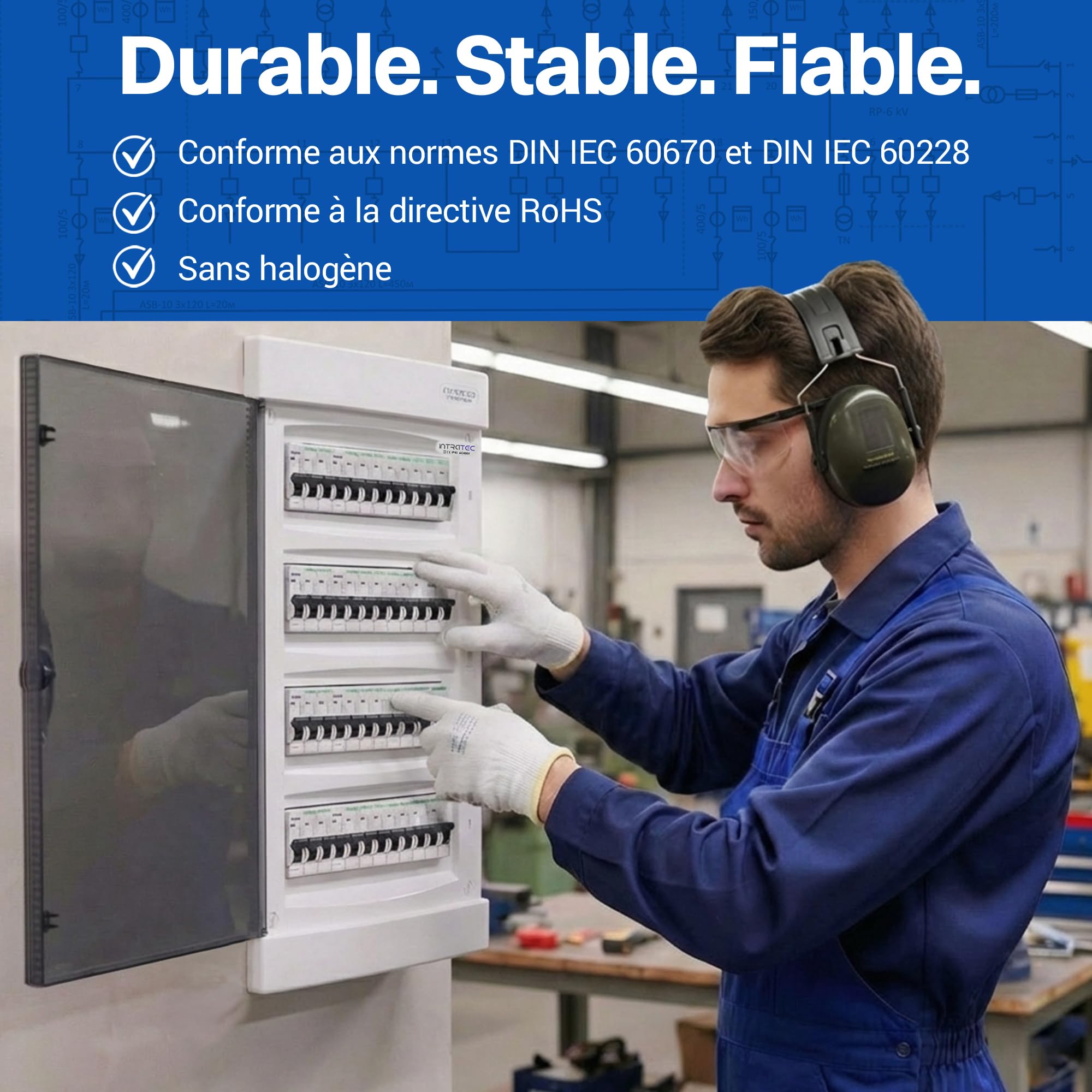 Intratec Coffret de Distribution Encastré 4 Rangée – Coffret IP40 pour 48 Modules avec Porte Transparente et Rail pour Installation Électrique Facile à Domicile & en Entreprise – 676 x 283 x 106mm