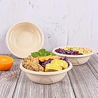 Vista 5 de JAYEEY Cuencos desechables redondos de 25 onzas con tapas, cuencos de papel de fibra de caña de azúcar, recipientes para alimentos, preparación