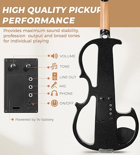 Vista 12 de Vangoa Violín eléctrico, kit de violín eléctrico silencioso 4/4 para principiantes, adultos, adolescentes, juego de inicio de violín eléctrico