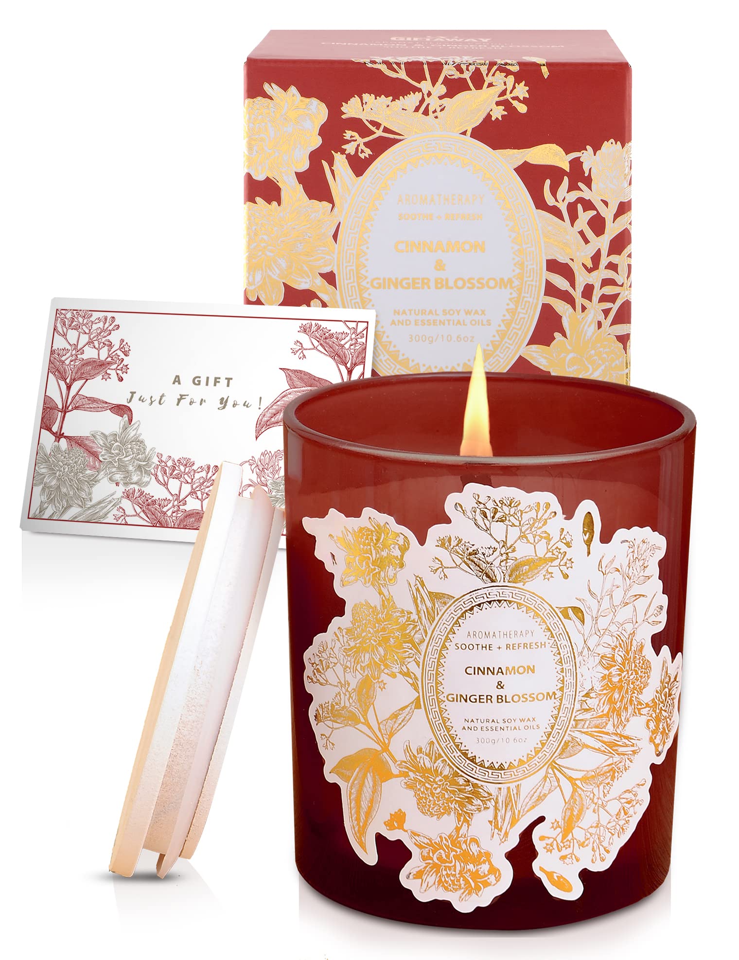 Candela alla cannella e fiori di zenzero, candele primaverili per la casa, candele di soia naturali bruciate pulite, grandi candele in legno altamente profumate, per aromaterapia, antistress, regalo