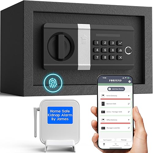 FORFEND - Caja fuerte inteligente para el hogar con huellas dactilares, acceso y alerta con la aplicación WiFi, alarma de secuestro, alarma de