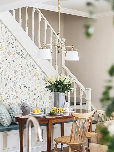 Miniatura 6 de Dimoon Papel tapiz floral de 236 x 16.1 pulgadas, papel de contacto beige grueso, papel tapiz grueso de flores delicadas, impermeables, hojas