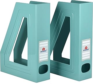 Acrimet Magazine File Holder Rack Organizer (Plastic) (Solid Green Color) (2 Pack)