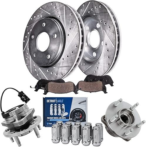 Miniatura 32 de Detroit Axle - Kit de frenos para BMW X3 2004-2010 2005 2006 2007 2008 2009 Rotores de freno perforados y ranurados delanteros y traseros de