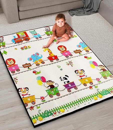 Intellibaby Premium Reversible Play Mat for Babies,Crawling Foldable Baby Mat for Floor, Non-Toxic & Anti-Skid Play Mat, W...