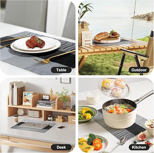 Miniatura 7 de Juego de 6 manteles individuales, antideslizantes, tejido de PVC, fáciles de limpiar, resistentes al calor, para cocina, comedor, decoración