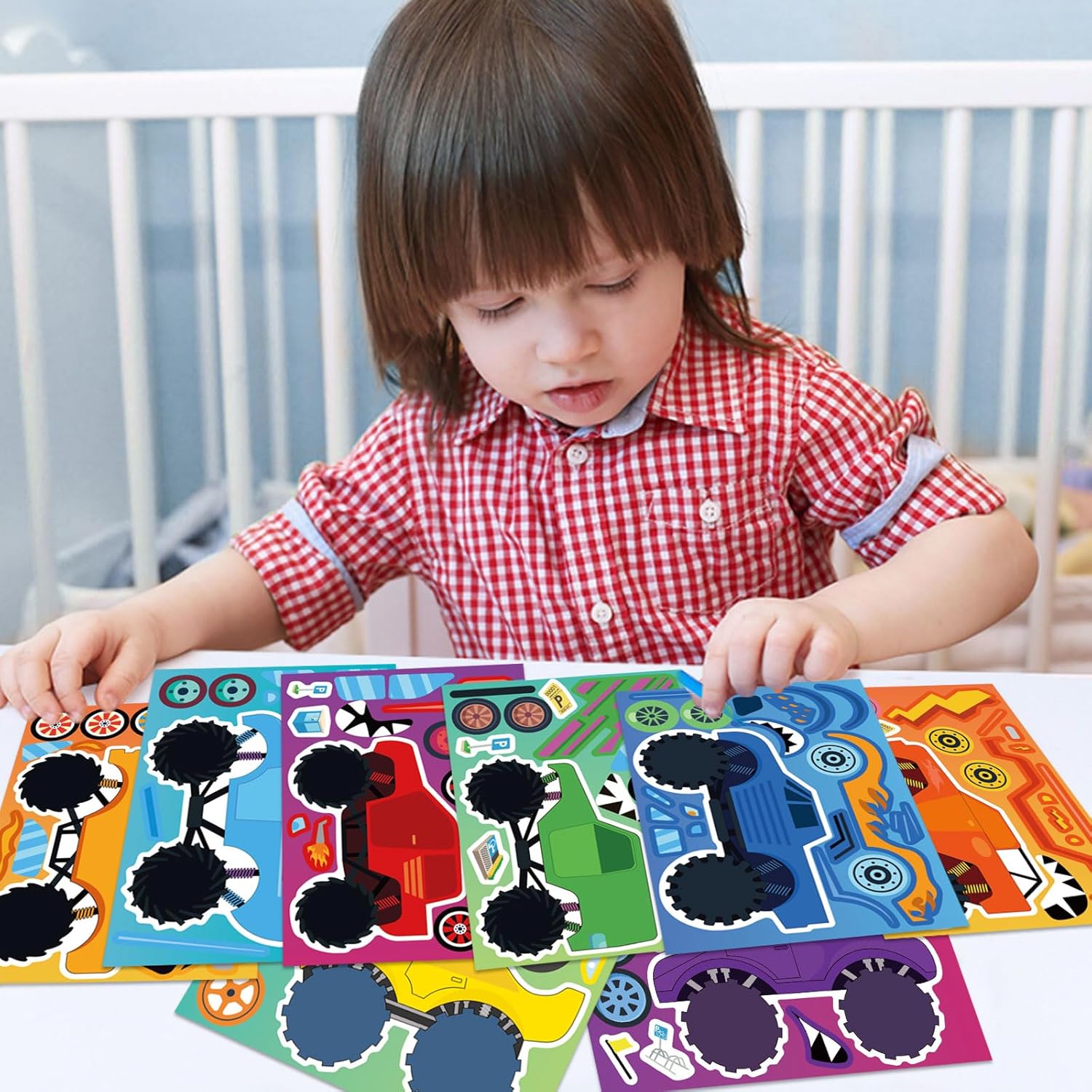 24PCS Monster Truck Stickers, Make Your Own Stickers, Monster Truck Themed Birthday Party Favor, Cartoon Car Make-a-face Sticker Teacher Classroom Rewards Activities for Girls Boys - Image 5