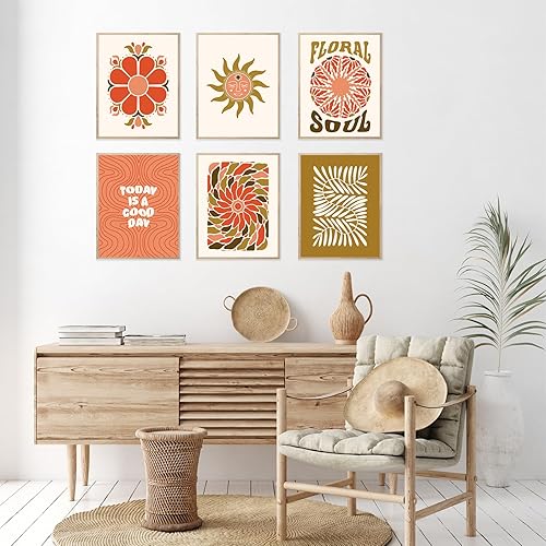 Miniatura 3 de HoozGee Groovy - Póster bohemio de los años 60 y 70 con estampado de flores hippie vintage, arte de pared mágico celestial de paz y amor, arte de