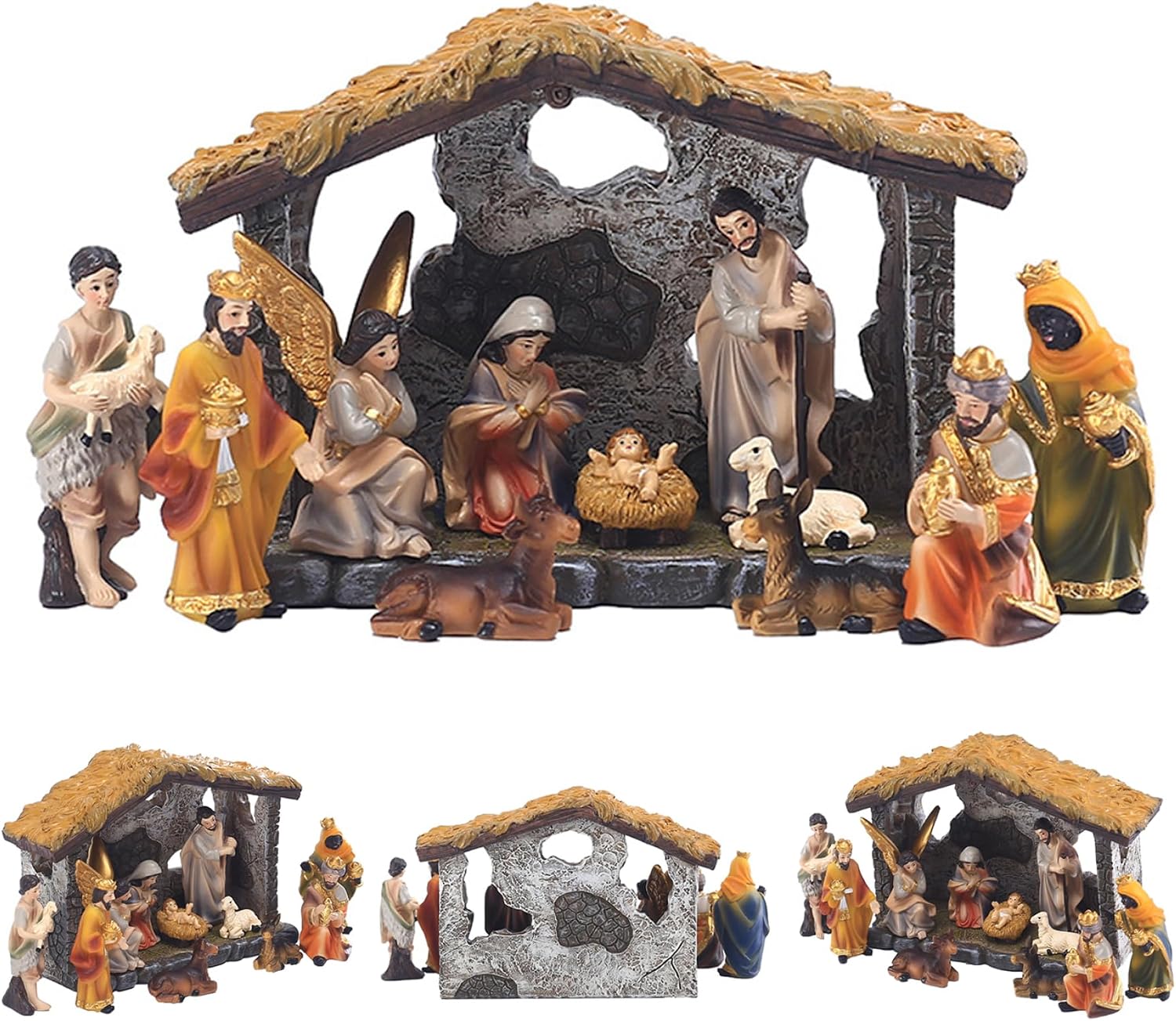 Naisicore Nativity Set, 1 Set Small Resin Nativity Scene Figurine with Base, Christmas Jesus Birth Tabletop Decorations for Home Office Tabletop Decor, Standard