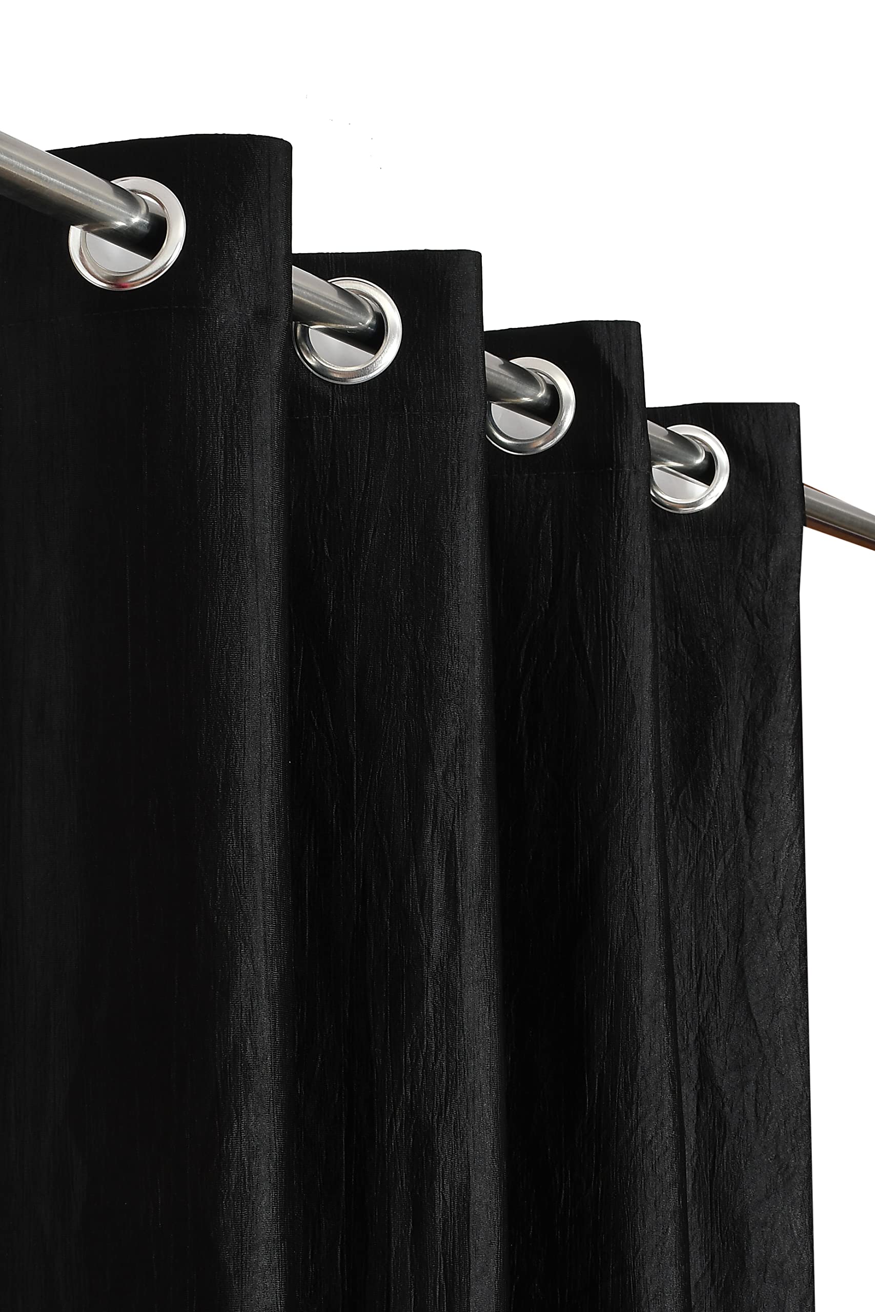 YUKANY Eyelet Polyester Modern Solid Crush Set of 3 Pcs. Door Curtains (7 Feet, 2 Black + 1 Cream) 1