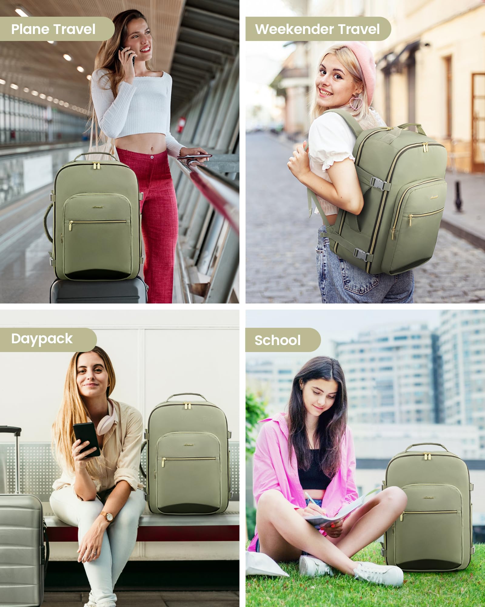 LOVEVOOK Zaino da Viaggio Aereo Bagaglio a Mano, Impermeabile Zaini Trolley Bagaglio Donna 40L Cabin Max per Ryanair Easyjet, Grande Zaino Porta PC 17 Pollici Valigia Borsa a Zainetto