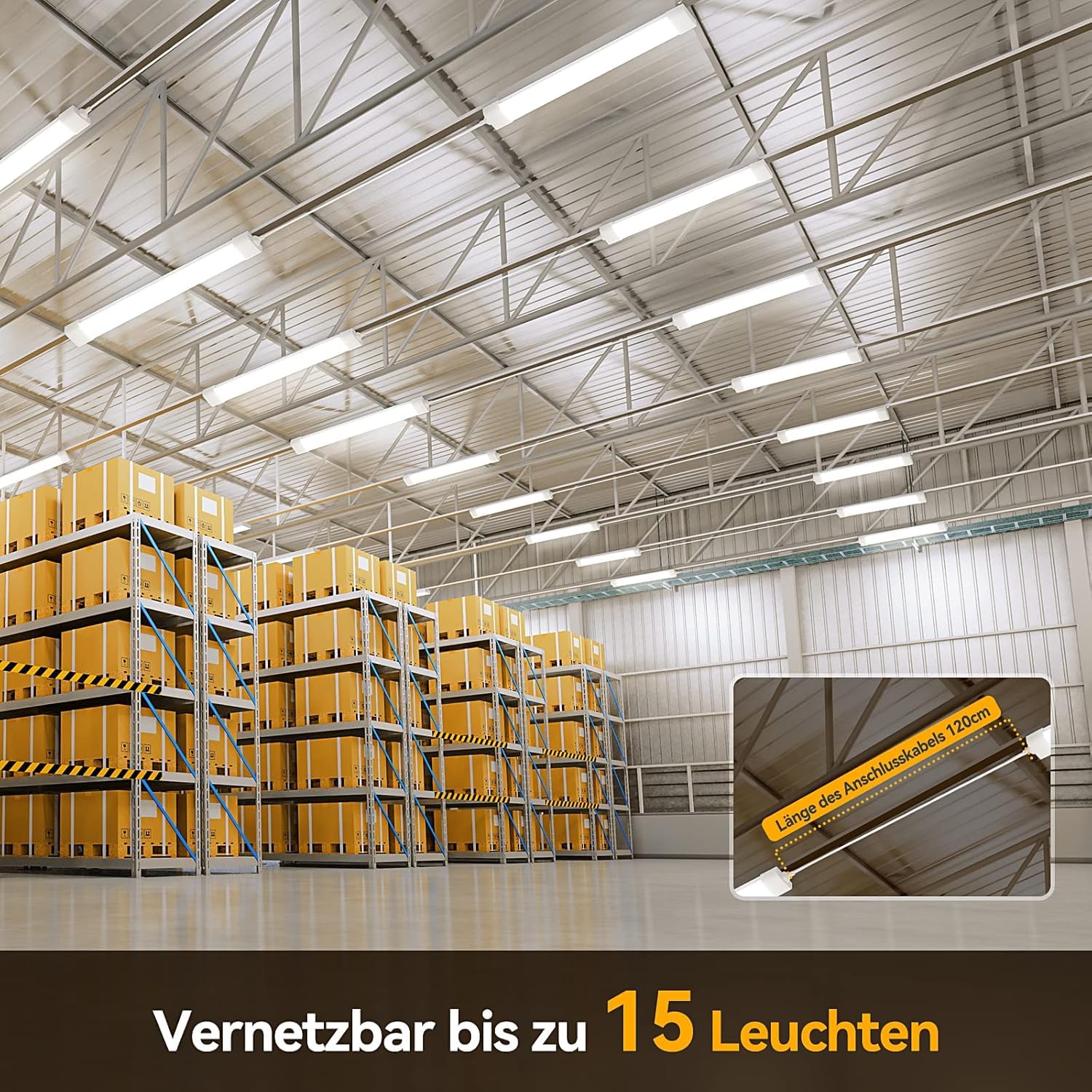 Modlicht LED Feuchtraumleuchte 120CM mit Stecker Plug, 36W 4000k Neutralweiß 4000Lumen Verbindbar Deckenleuchte Feuchtraum Flach, Werkstattlampe Wasserfest IP65 Wannenleuchte für Keller Garage