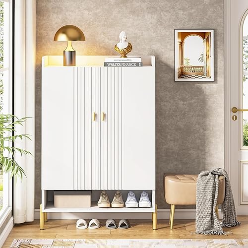 Tribesigns Gabinete de zapatos blanco Entrada Gabinete organizador de zapatos de 6 niveles con estantes ajustables, estante de almacenamiento de