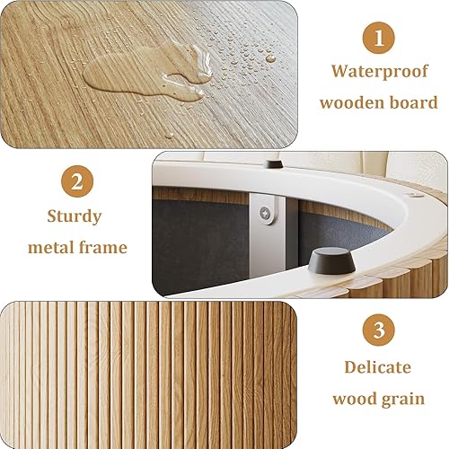 Miniatura 3 de Mesa de café redonda con marco de metal, mesas de café de 35" para sala de estar, mesa de centro de madera circular para apartamento, roble