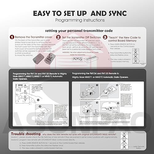 Miniatura 9 de RB741FM135 318MHZ 9DIP Transmisor de control remoto para GTO Mighty Mule Linear Pro Access Gate Opener (M-2Pak) 3 años de garantía