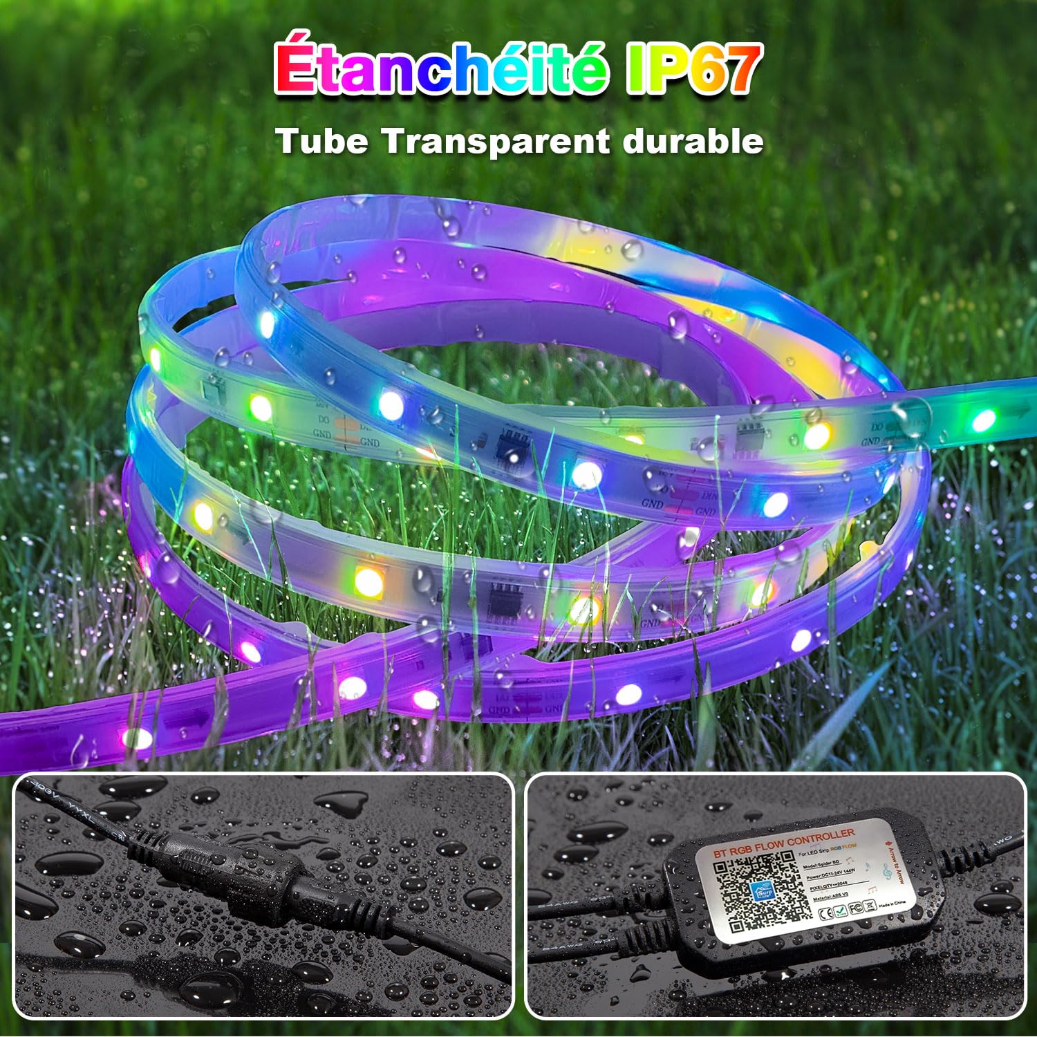 Lichaser 12V Bande LED Camping Car IP67, Lampes éclairage pour Camping Car RGB+IC avec Application et Télécommande, Convient pour l'éclairage Intérieur et extérieur des Caravanes de Camping-car (5m)