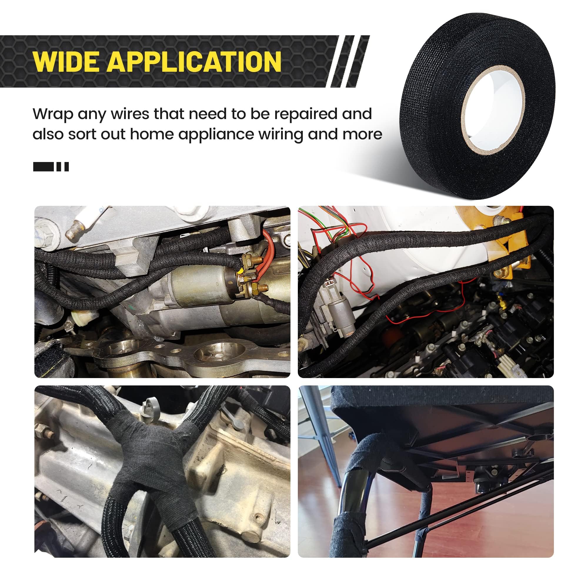 Oyviny 5 rollos de cinta de arnés de cableado eléctrico de 3/4 pulgadas x 50 pies, cinta de tela autoadhesiva para arnés de cables de motor eléctrico de automóvil, amortiguación de ruido, arnés de