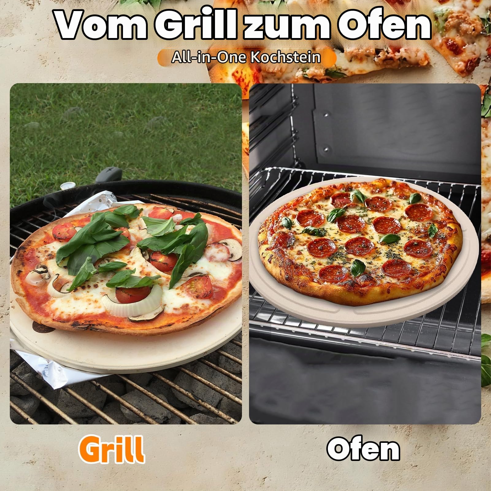 30x30cm Pizzastein für Backofen & Gasgrill Pizzaschieber ausgezeichnet Backofenstein Pizza Stein Für knusprigen Boden & saftigen Belag