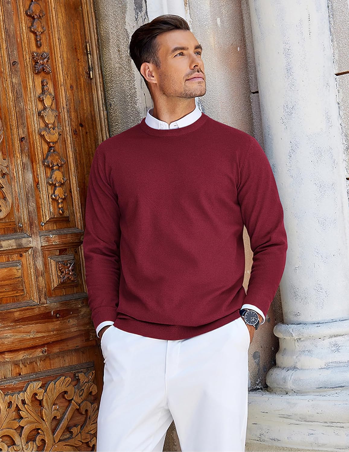 COOFANDY Mens Crew Neck Sweaters Long Sleeve Lightweight Knit Dress Pullover Sweaters - Image 3