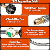 Vista 5 de Regulador de propano para RV, 2 mangueras de tanque, regulador de gas propano LP, cambio automático de 2 etapas con manómetro y dos mangueras