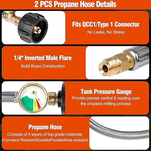 Miniatura 19 de Mangueras de propano RV de 15 pulgadas con calibre, manguera trenzada de acero inoxidable para tanque de caravana, línea de manguera de propano